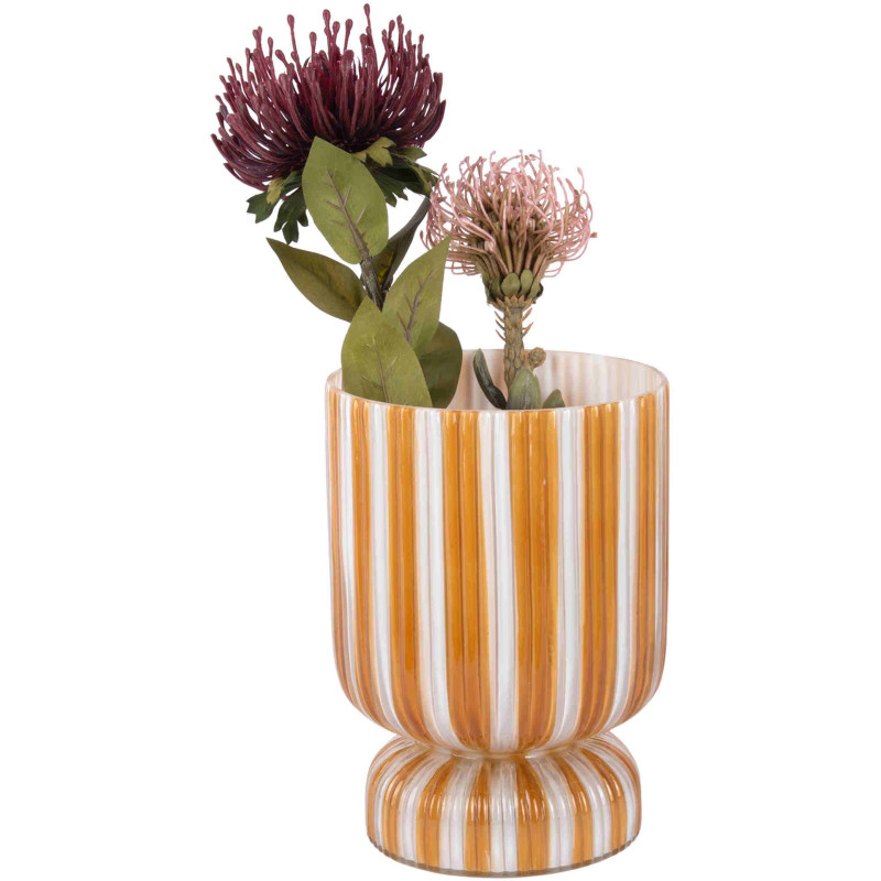 Vase en verre jaune mangue rayé sur...