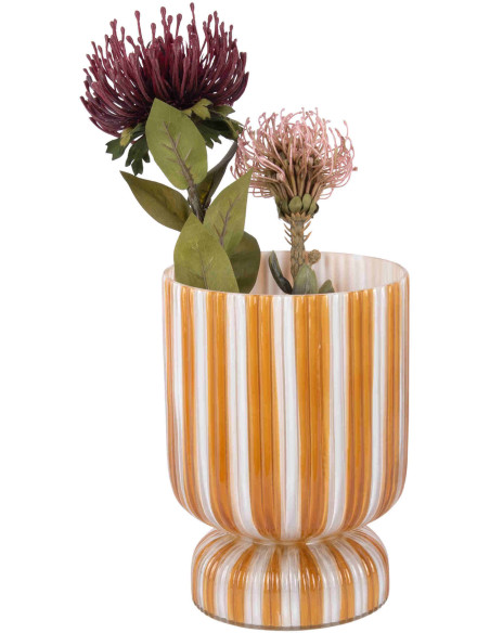 Vase en verre jaune mangue rayé sur pied Ø20,5x21,25 cm Rayado Retro