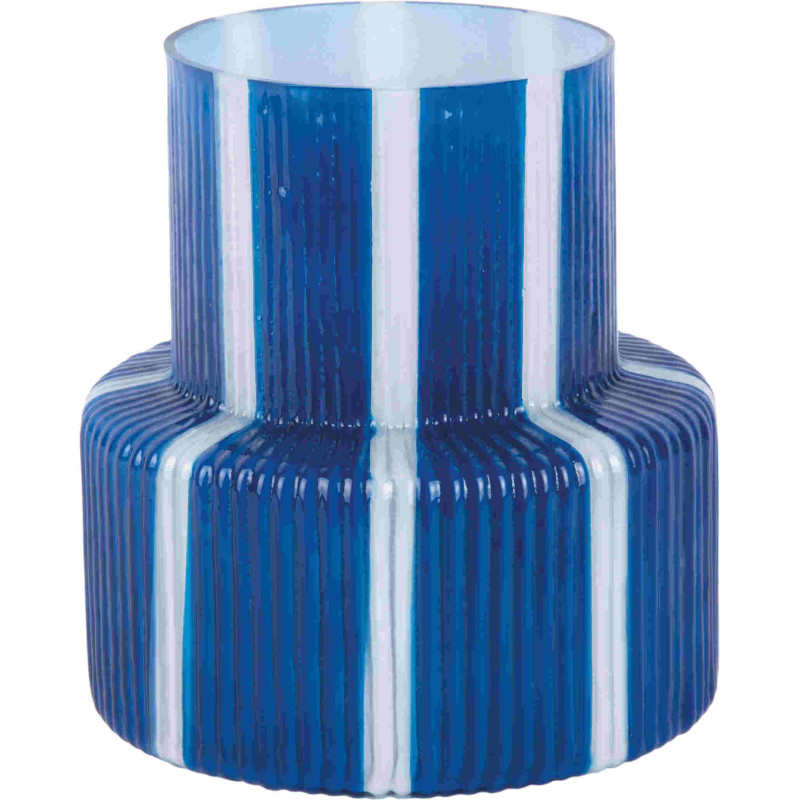 Vase en verre bleu cobalt rayé Ø18x19...