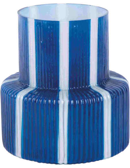 Vase en verre bleu cobalt rayé Ø18x19 cm Rayado Retro