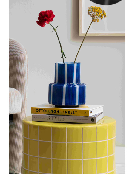Vase en verre bleu cobalt rayé Ø18x19 cm Rayado Retro