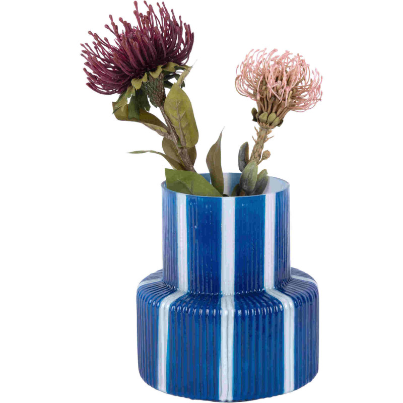 Vase en verre bleu cobalt rayé Ø18x19...
