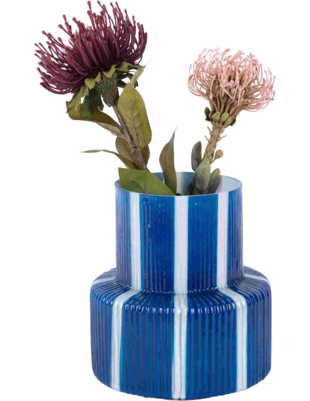 Vase en verre bleu cobalt rayé Ø18x19 cm Rayado Retro