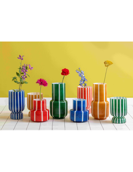 Vase en verre rouge écarlate rayé Ø18x19 cm Rayado Retro