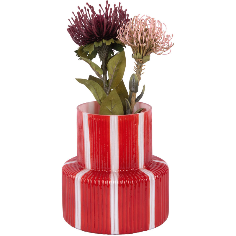 Vase en verre rouge écarlate rayé...