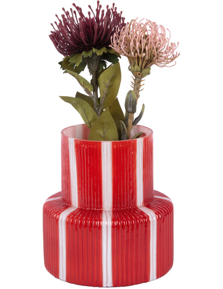 Vase en verre rouge écarlate rayé Ø18x19 cm Rayado Retro