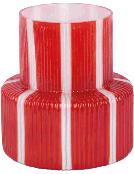 Vase en verre rouge écarlate rayé Ø18x19 cm Rayado Retro