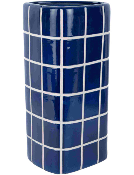 Grand vase en céramique bleu cobalt carreaux triangulaire...