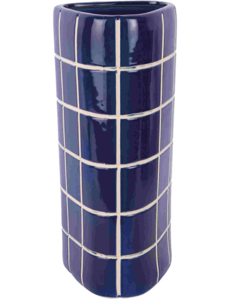 Grand vase en céramique bleu cobalt carreaux triangulaire 17x15x37 cm Retro Tiles