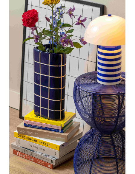 Grand vase en céramique bleu cobalt carreaux triangulaire 17x15x37 cm Retro Tiles