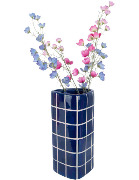 Grand vase en céramique bleu cobalt carreaux triangulaire 17x15x37 cm Retro Tiles