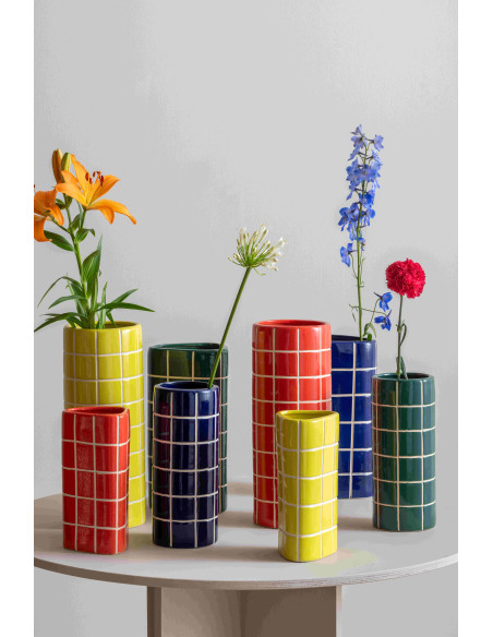 Grand vase en céramique vert carreaux triangulaire 17x15x37 cm Retro Tiles