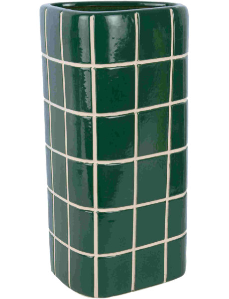 Grand vase en céramique vert carreaux triangulaire...