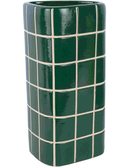 Grand vase en céramique vert carreaux triangulaire 17x15x37 cm Retro Tiles
