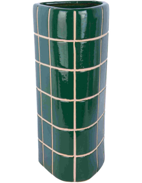 Grand vase en céramique vert carreaux triangulaire 17x15x37 cm Retro Tiles