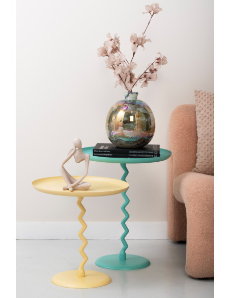 Table d’appoint ronde métal bleu turquoise Ø44x52 cm Zig Zag