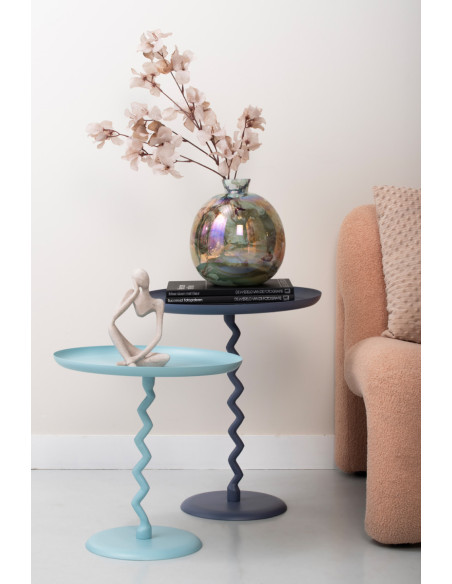 Table d’appoint ronde métal bleu nuit Ø44x52 cm Zig Zag