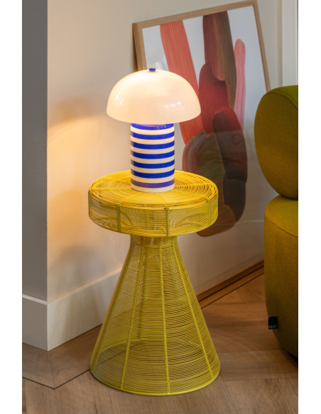 Table d’appoint filaire métal jaune citron Ø30,5 cm Cuerda Corcho