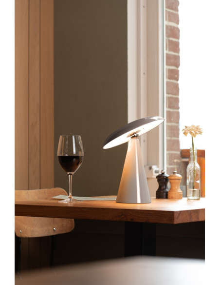Lampe de table LED rechargeable grise en mélamine Ø23x26 cm Phoebe