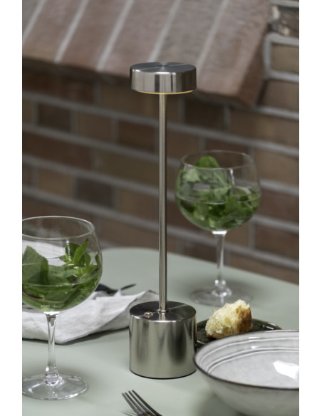 Lampe de table LED rechargeable en fer nickel brossé Ø8x38 cm Ganar