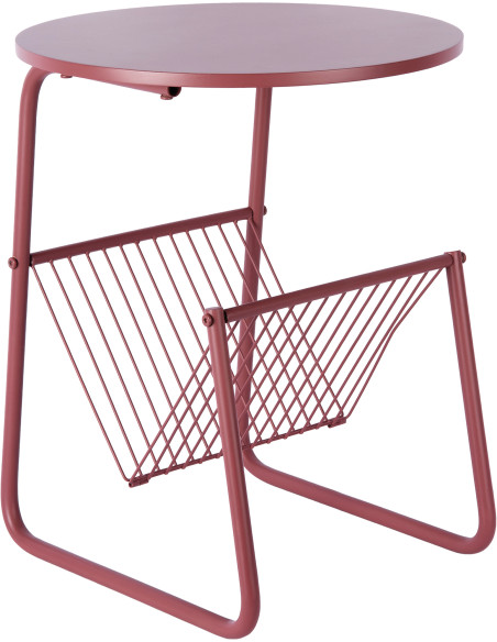 Table d’appoint porte-revues rouge bordeaux en fer 40x40x49 cm Riqueza Revista