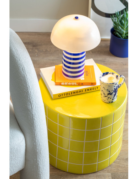 Table d’appoint basse en céramique jaune carrelage 42x34 cm Retro Tiles