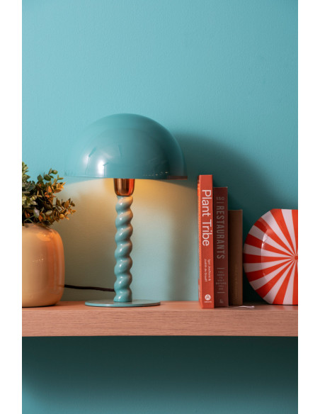 Lampe à poser champignon bleu turquoise métal 39 cm Prisa