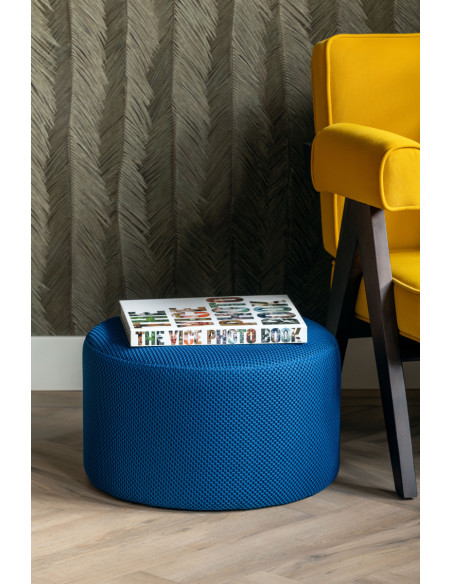 Pouf rond bleu cobalt polyester 50 cm Mesh