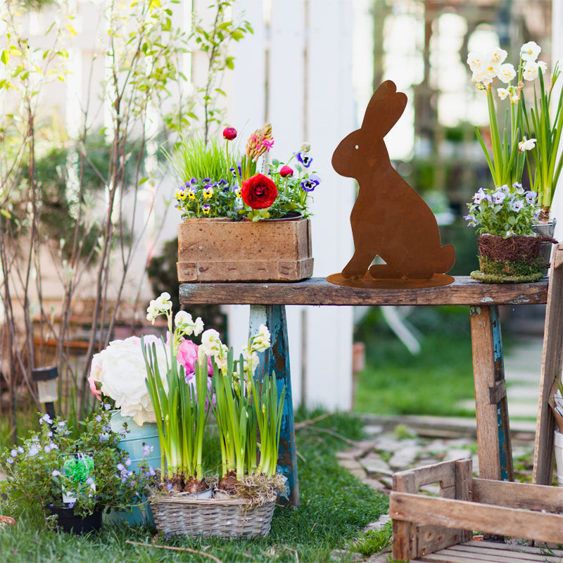 Lapin de jardin métal rouille 31 cm...