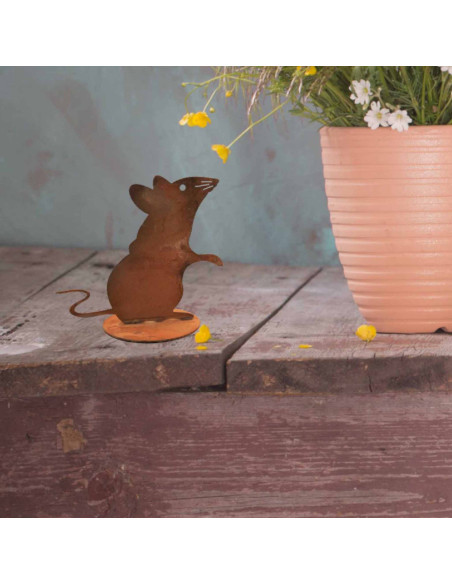 Souris déco de jardin en métal rouillé 15x13,5 cm Hamelin