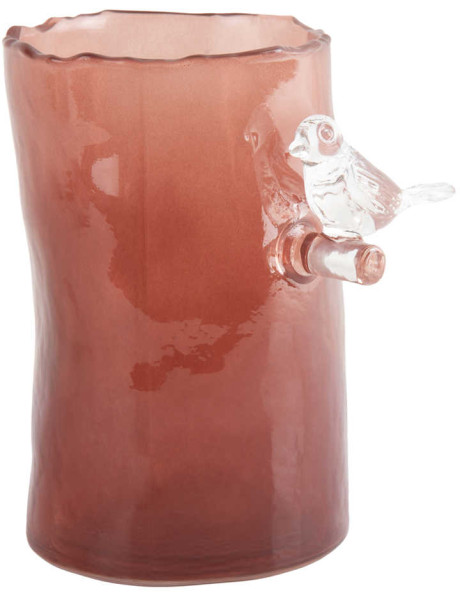 Petit vase oiseau en verre ocre rouge Bird On Branch