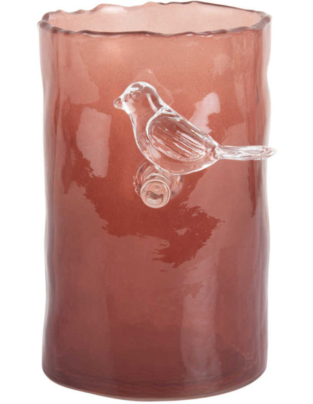 Petit vase oiseau en verre ocre rouge Bird On Branch