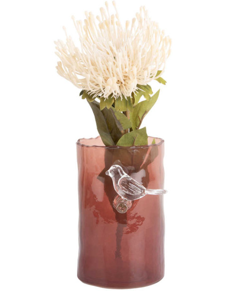 Petit vase oiseau en verre ocre rouge Bird On Branch