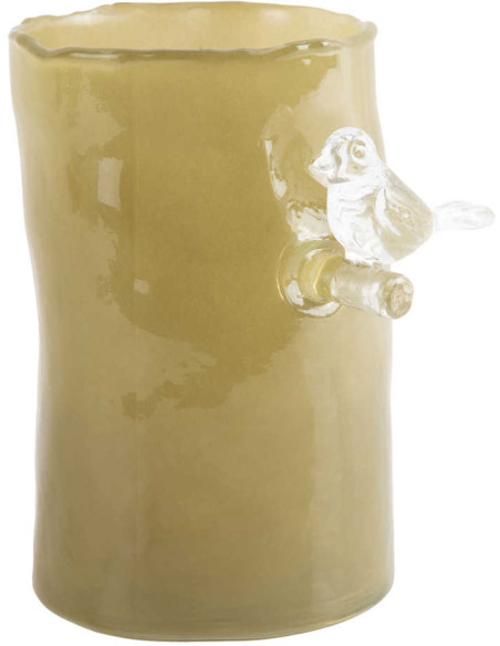 Petit vase oiseau vert en verre Bird On Branch