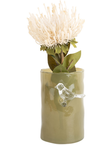 Petit vase oiseau vert en verre Bird On Branch