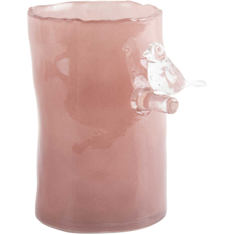 Petit vase oiseau rose en verre 15 cm...