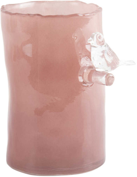 Petit vase oiseau rose en verre 15 cm Bird On Branch