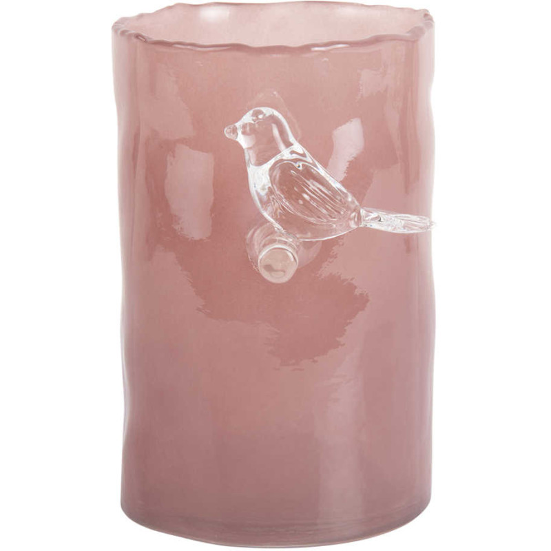 Petit vase oiseau rose en verre 15 cm...