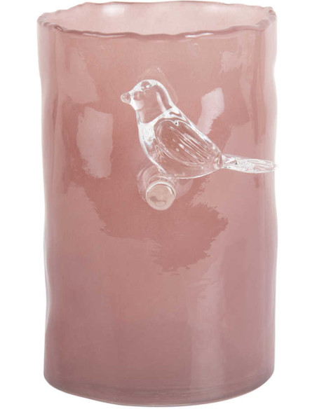 Petit vase oiseau rose en verre 15 cm Bird On Branch
