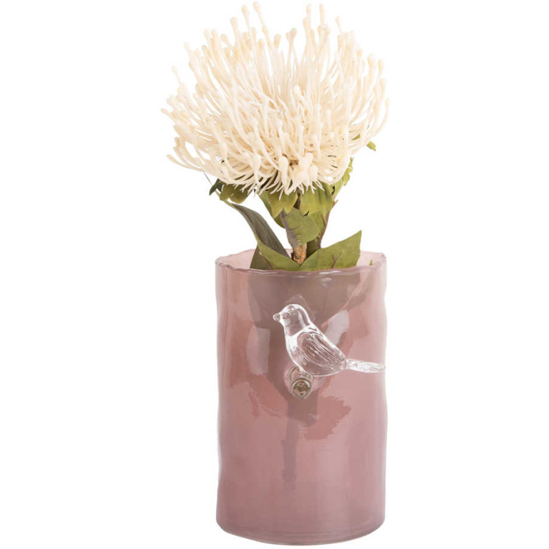 Petit vase oiseau rose en verre 15 cm...