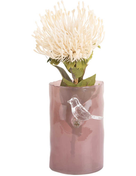 Petit vase oiseau rose en verre 15 cm Bird On Branch
