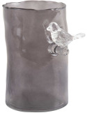 Petit vase oiseau gris fumé en verre 15 cm Bird On Branch