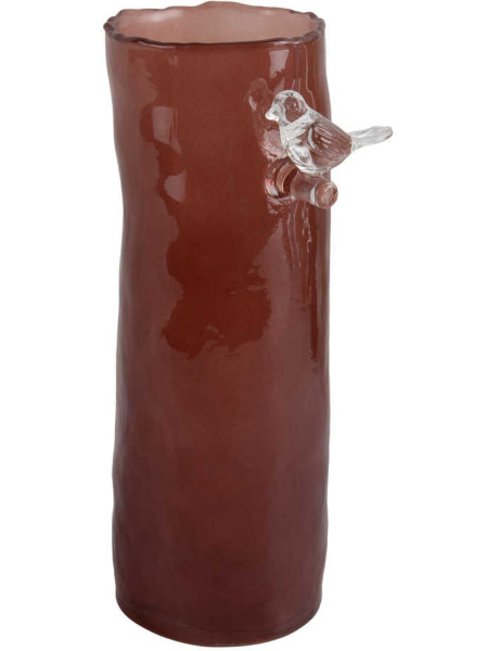 Vase oiseau sur branche ocre rouge en verre 27 cm Bird On...