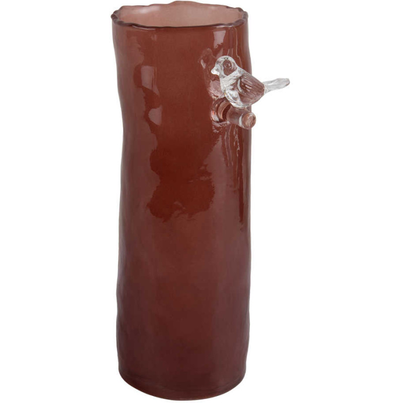 Vase oiseau sur branche ocre rouge en...