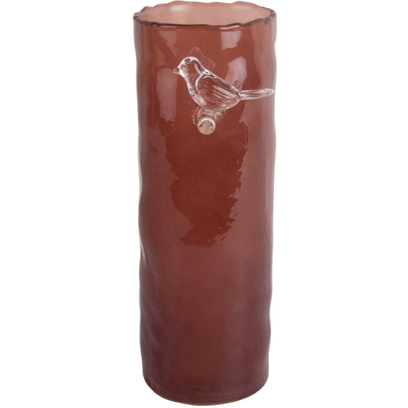 Vase oiseau sur branche ocre rouge en...