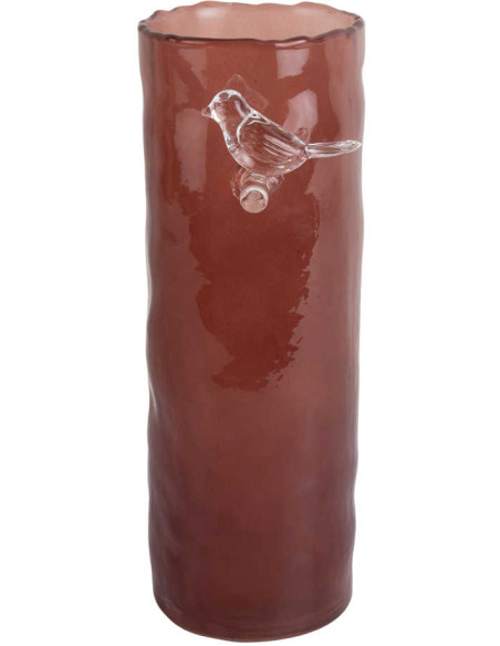 Vase oiseau sur branche ocre rouge en verre 27 cm Bird On Branch
