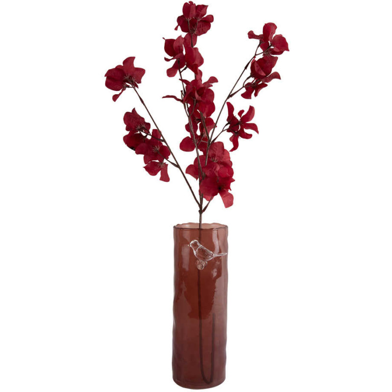 Vase oiseau sur branche ocre rouge en...