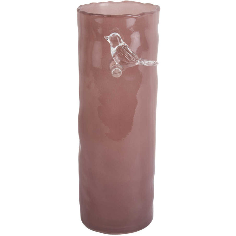 Vase oiseau sur branche rose en verre...