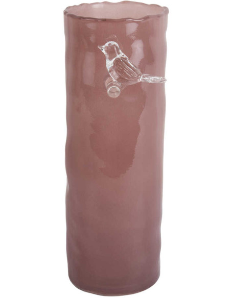 Vase oiseau sur branche rose en verre 27 cm Bird On Branch