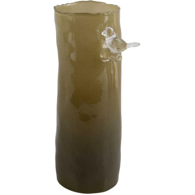 Vase oiseau sur branche vert kaki 27...